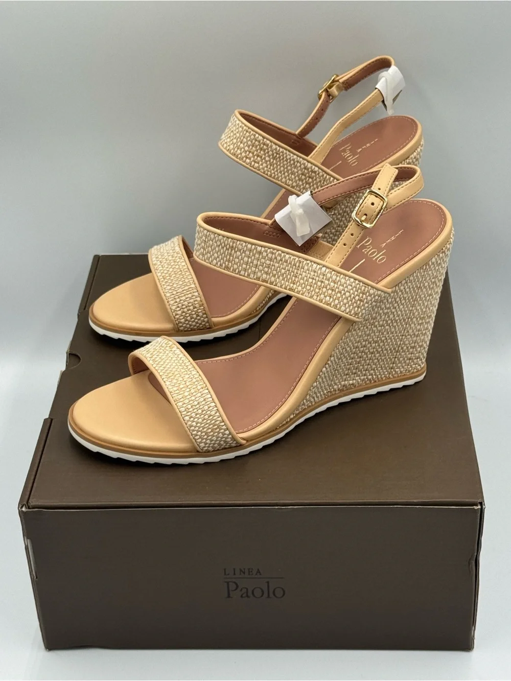 Linea Paolo Edith-L Women’s Raffia Wedge Sandals Natural Beige Size 9.5
